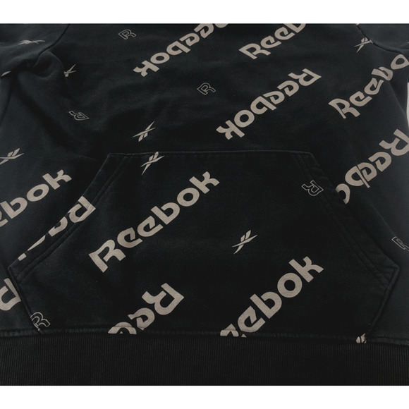Reebok Men’s Hoodie Small All Over Print Black Streetwear Reecycled Sweatshirt - Picture 10 of 12